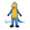 Dinosaur Mascot Costume in Blue with Purple Spots and Yellow Belly