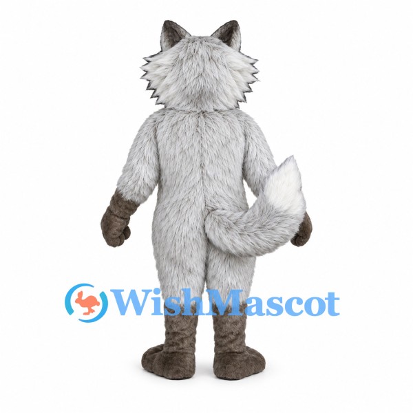 Wolf Mascot Costume in Gray with White Chest and Bushy Cheeks