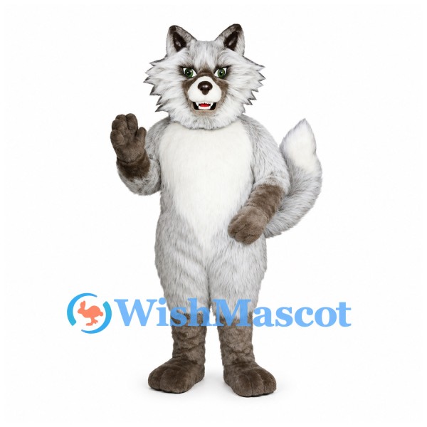 Wolf Mascot Costume in Gray with White Chest and Bushy Cheeks