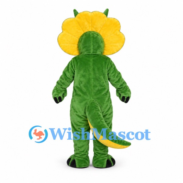 Dinosaur Mascot Costume in Green with Yellow Frill and Belly