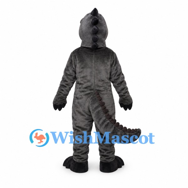Dinosaur Mascot Costume in Black with Gray Chest and Sharp Teeth