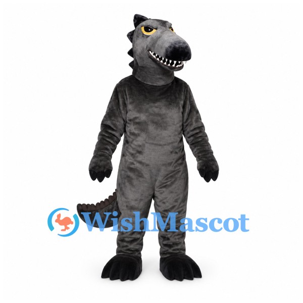 Dinosaur Mascot Costume in Black with Gray Chest and Sharp Teeth