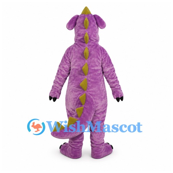 Dragon Mascot Costume in Purple with Gold Belly and Back Spikes