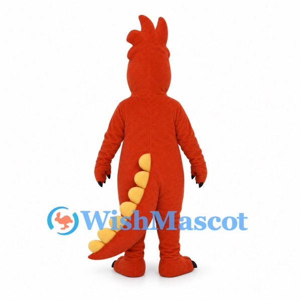 Dinosaur Mascot Costume in Orange with Tall Crest and Yellow Tail Spikes