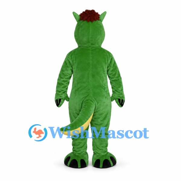 Dinosaur Mascot Costume in Green with Segmented Yellow Belly