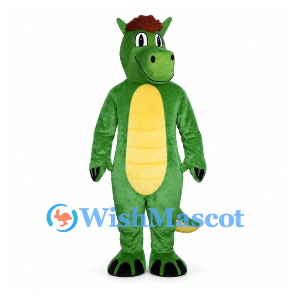 Dinosaur Mascot Costume in Green with Segmented Yellow Belly