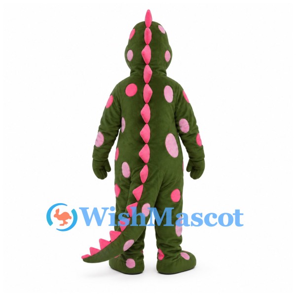 Dragon Mascot Costume in Olive Green with Pink Spots and Belly