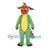 Dragon Mascot Costume in Green with Red Face and Back Spikes