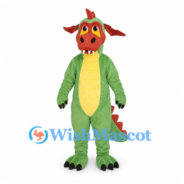 Dragon Mascot Costume in Green with Red Face and Back Spikes