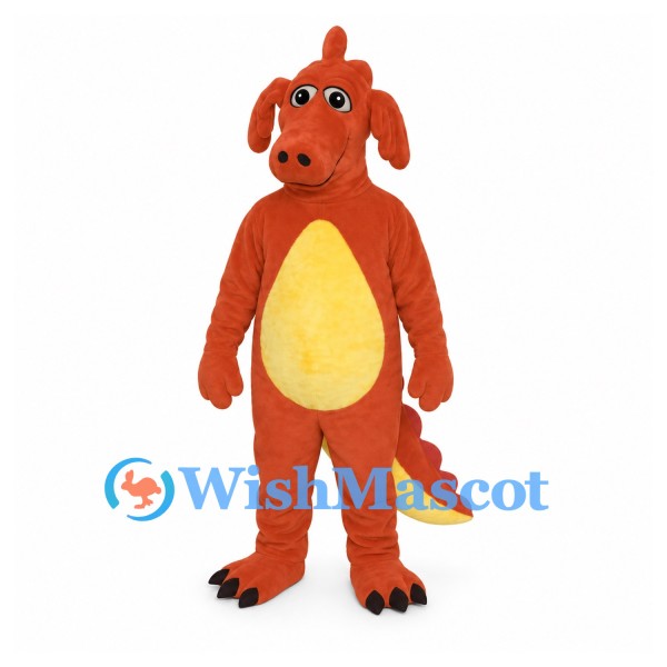 Dragon Mascot Costume in Orange with Yellow Belly and Tail