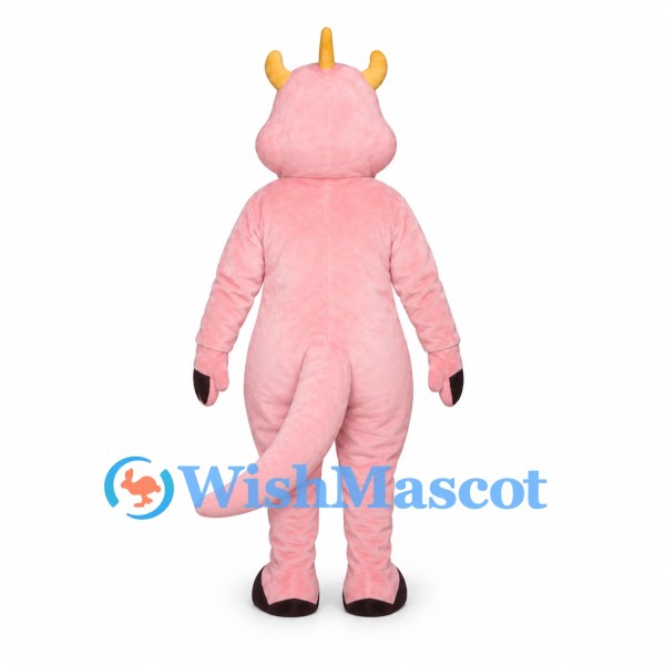 Dragon Mascot Costume in Pale Pink with Gold Horns and Black Claws