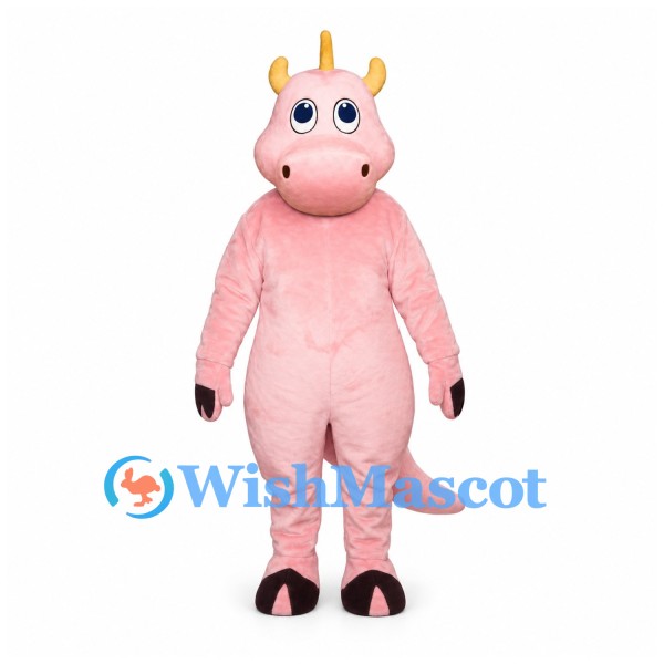 Dragon Mascot Costume in Pale Pink with Gold Horns and Black Claws