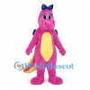 Dragon Mascot Costume in Pink with Blue Bow and Small Wings