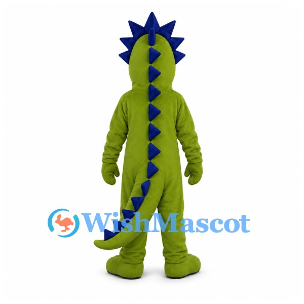 Dragon Mascot Costume in Green with Blue Crest and Back Spikes