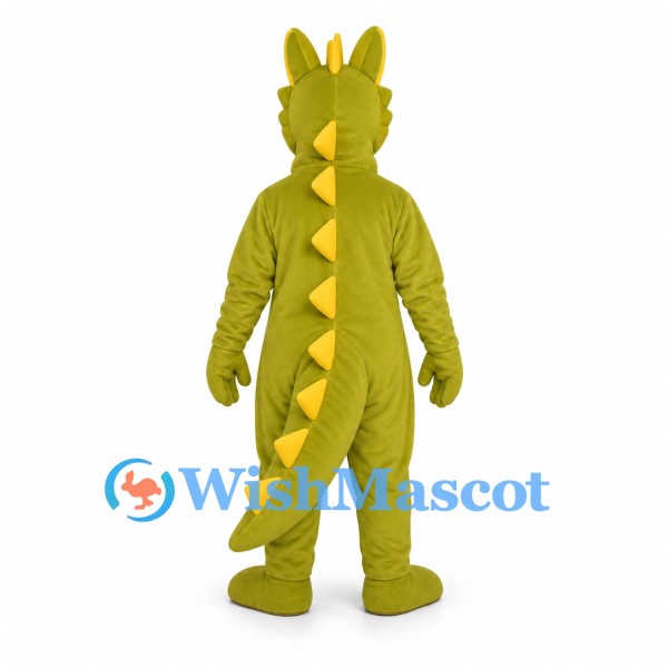Dragon Mascot Costume in Yellow Green with Sculpted Horned Face