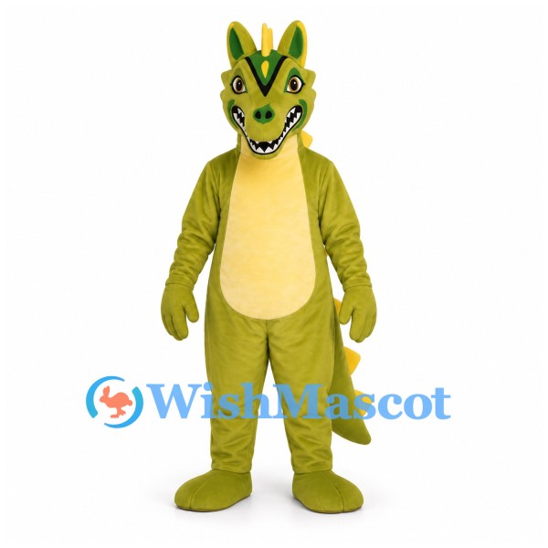 Dragon Mascot Costume in Yellow Green with Sculpted Horned Face