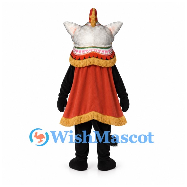 Chinese Lion Mascot Costume with Decorative Head and Red Cape