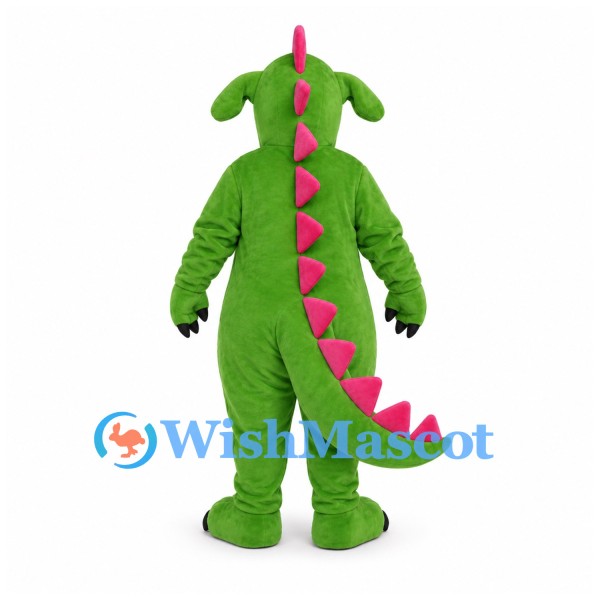 Dragon Mascot Costume in Green with Pink Belly and Back Spikes