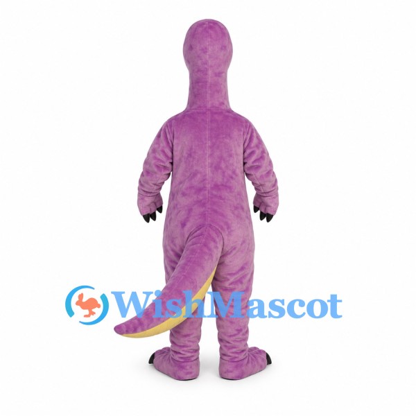 Dinosaur Mascot Costume in Purple with Yellow Belly and Black Claws