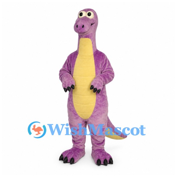 Dinosaur Mascot Costume in Purple with Yellow Belly and Black Claws