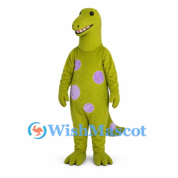 Dinosaur Mascot Costume in Olive Green with Lavender Spots