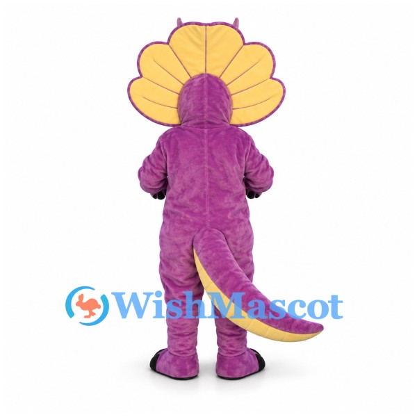 Dinosaur Mascot Costume in Purple with Yellow Frill and Belly