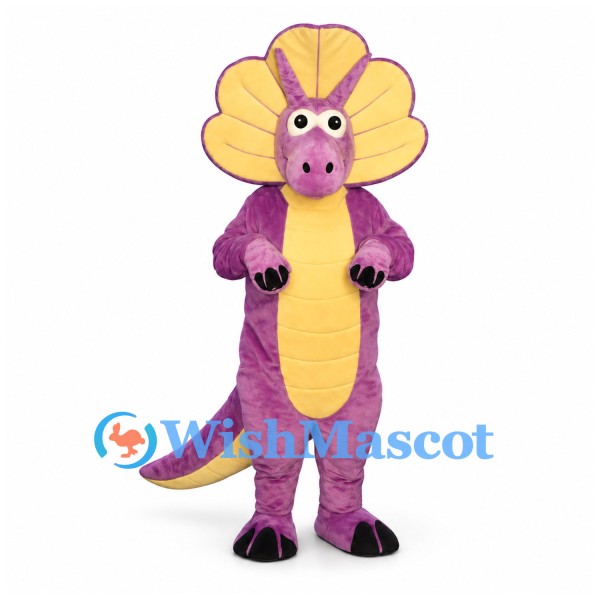 Dinosaur Mascot Costume in Purple with Yellow Frill and Belly