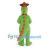 Dinosaur Mascot Costume in Green with Brown Hat and Bow Tie