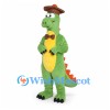 Dinosaur Mascot Costume in Green with Brown Hat and Bow Tie