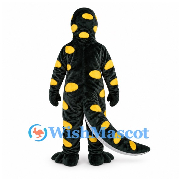 Salamander Mascot Costume in Black with Yellow Spots
