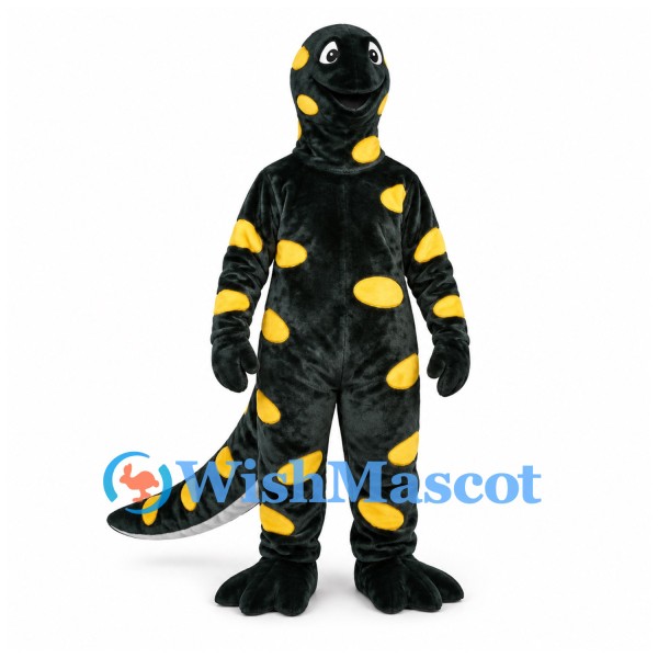 Salamander Mascot Costume in Black with Yellow Spots