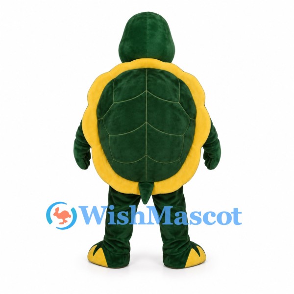 Turtle Mascot Costume in Dark Green with Rounded Yellow Shell