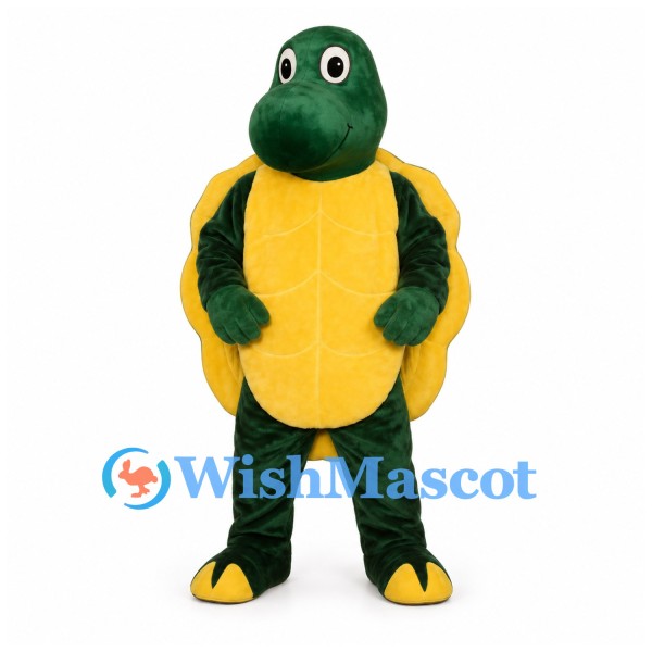 Turtle Mascot Costume in Dark Green with Rounded Yellow Shell