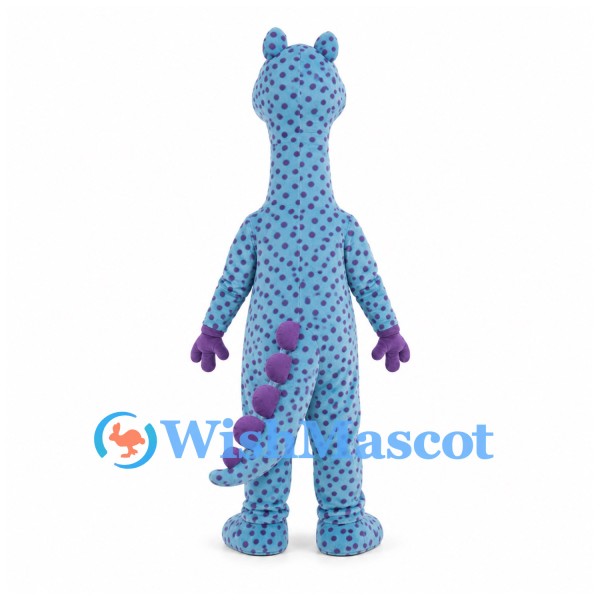 Dragon Mascot Costume in Blue with Purple Spots and Bow Tie