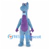 Dragon Mascot Costume in Blue with Purple Spots and Bow Tie