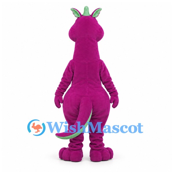 Dragon Mascot Costume in Magenta with Green Belly and Horns