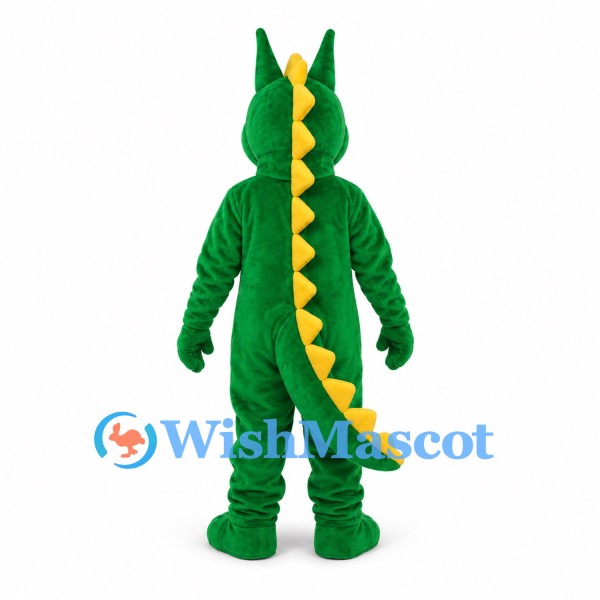 Dragon Mascot Costume in Green with Yellow Ears and Back Spikes