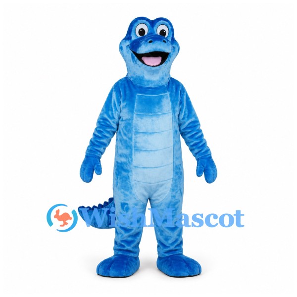 Dinosaur Mascot Costume in Blue with Pale Segmented Belly