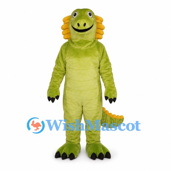 Lizard Mascot Costume in Lime Green with Yellow Side Frills