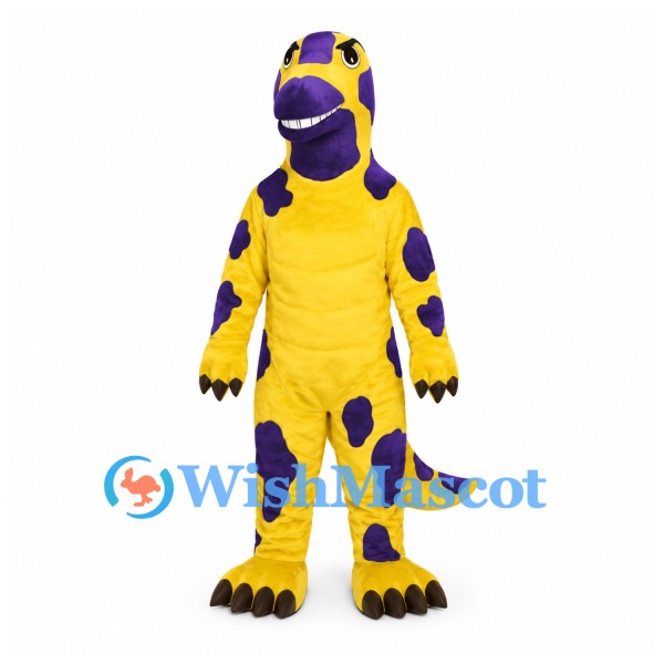 Dinosaur Mascot Costume in Yellow with Purple Patches