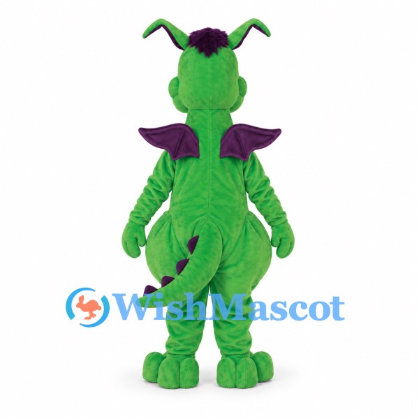 Dragon Mascot Costume in Green with Purple Spots and Small Wings