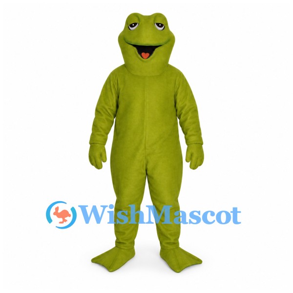 Frog Mascot Costume in Olive Green with Wide Smiling Mouth
