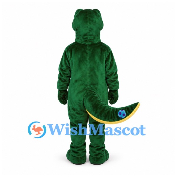 Dinosaur Mascot Costume in Dark Green with Yellow Belly and Tail Spots