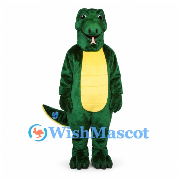 Dinosaur Mascot Costume in Dark Green with Yellow Belly and Tail Spots