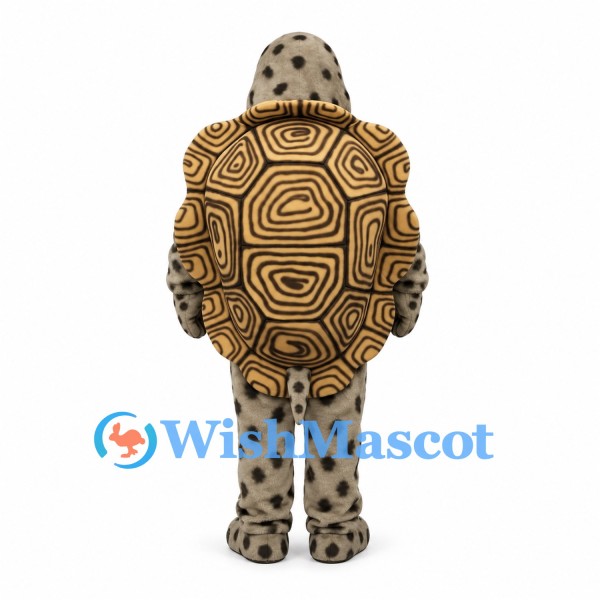 Turtle Mascot Costume with Patterned Brown Shell and Spotted Limbs