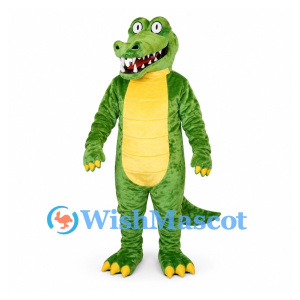 Crocodile Mascot Costume in Green with Yellow Belly and Toes