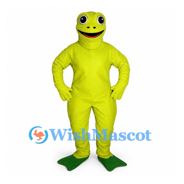Frog Mascot Costume in Lime Green with Blue Eyes
