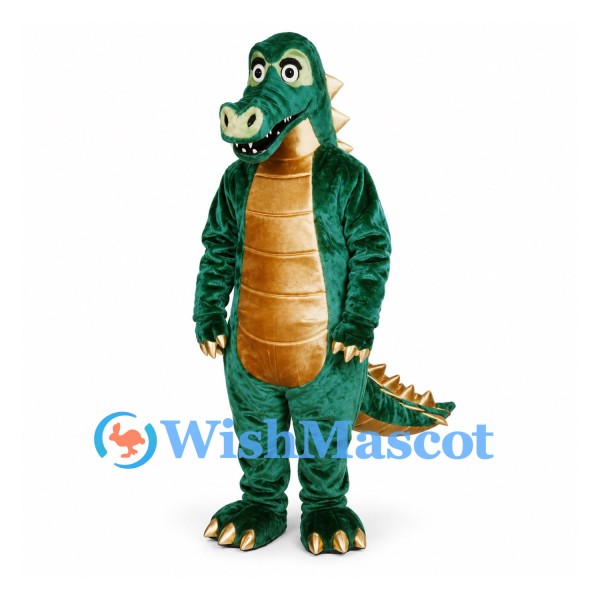 Crocodile Mascot Costume in Dark Green with Tan Belly and Spines
