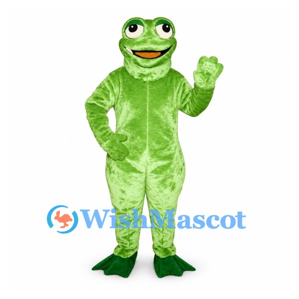 Frog Mascot Costume in Bright Green with Large Smiling Eyes