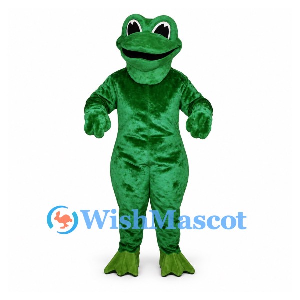 Frog Mascot Costume in Dark Green with Wide Black Mouth